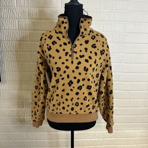 Madewell MWL Betterfleece Half-Zip Sweatshirt in Cheetah Print Size Small